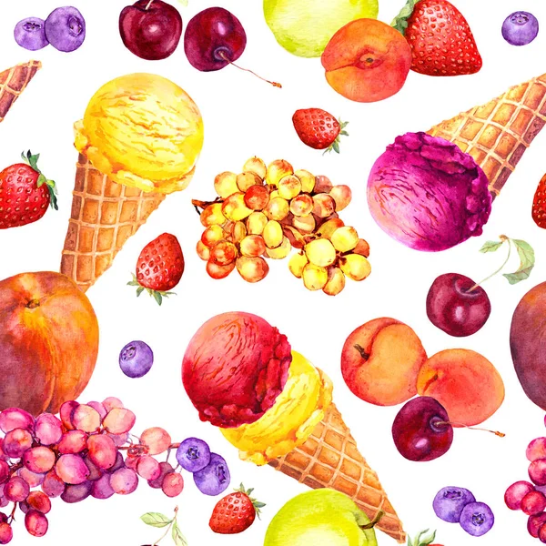 Yaz meyveleri ve dondurmalar. Tekrar eden yemek kalıpları. Suluboya