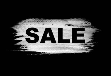 Kara Cuma için siyah suluboya leke ve metin satışı. Boyalı su rengi, fırça darbesi