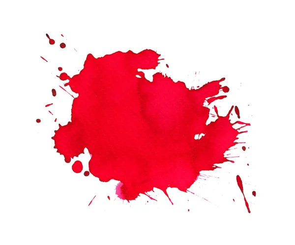 水彩画の汚れ、ブラシストロークと明るい赤水彩染色 — ストック写真