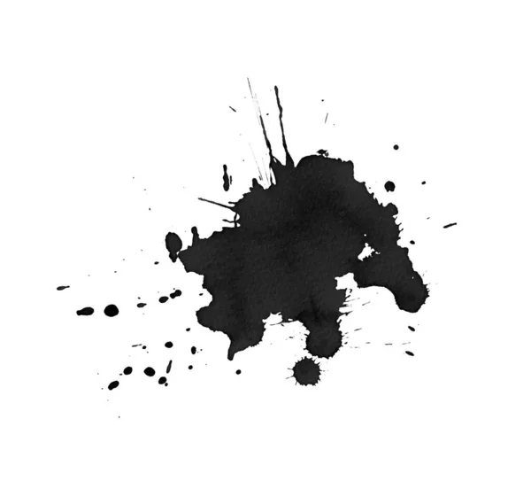 Zwarte aquarelvlek met druppels, spatten, druppels — Stockfoto