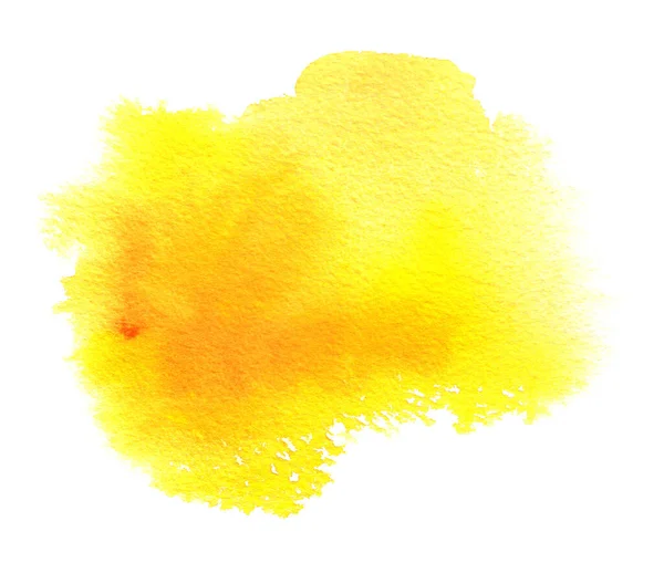 Жовта акварельна пляма з акварельною фарбою, пензлем — стокове фото