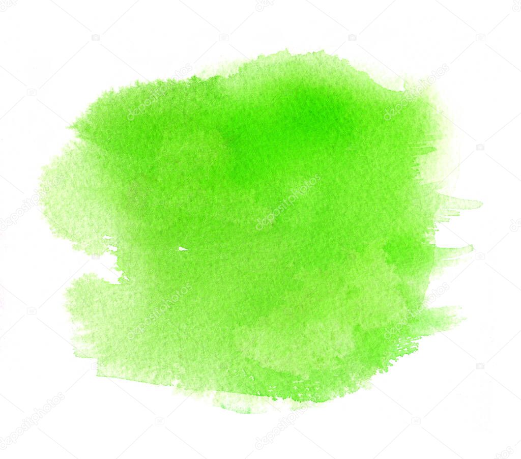 Green watercolor stain with water color paint stroke, blotchiness. Spring textured pattern