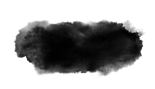 Schwarzer Aquarell langer Fleck mit Farbfleck, Pinselstrich — Stockfoto