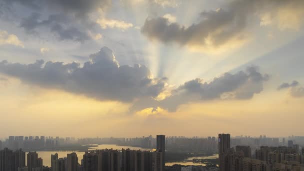 Timelapse Van Wuhan Stad Skyline Zonsondergang Landschap Zomer — Stockvideo