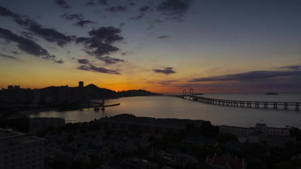 Timelapse Kina Dalian City Skyline Sunrise Landskap Sommar — Stockvideo