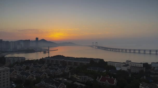 Timelapse Della Cina Città Dalian Skyline Alba Paesaggio Estate — Video Stock