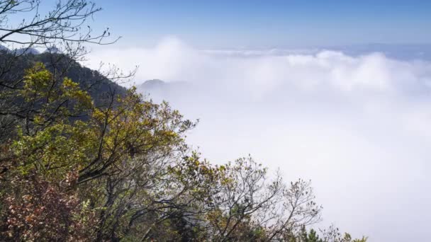 Съемки Китайской Горы Пейзажем Облаков Поздней Осенью — стоковое видео