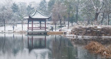 Wuhan Doğu Gölü manzaralı kar manzaralı kışın