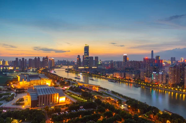 Wuhan Stad Nacht Landschap Zomer — Stockfoto