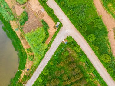 İlkbaharda Güvenlik Gölü Ulusal Sulak Park üzerinde Aerial View, Huangshi, Hubei, Çin