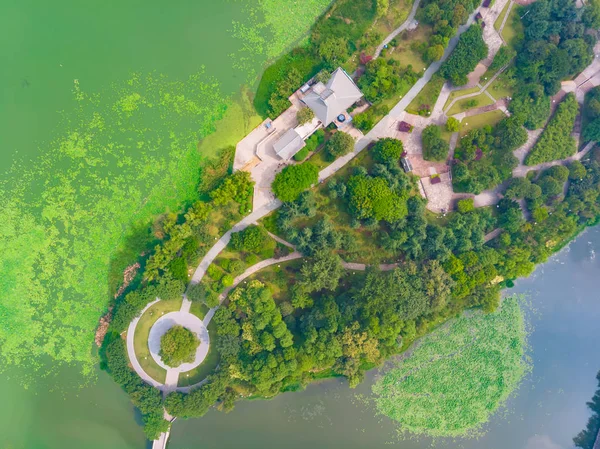 Luchtfoto Boven Moon Lake Park Het Voorjaar Wuhan Hubei China — Stockfoto