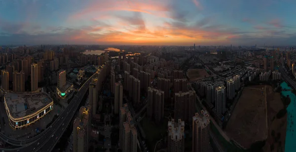 Puesta Sol Ciudad Wuhan Paisajes Nocturnos Verano —  Fotos de Stock