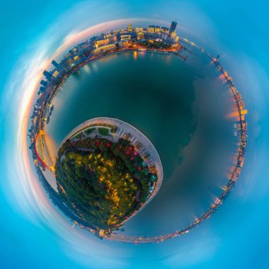 Wuhan şehir gün batımı ve yaz aylarında gece hava fotoğrafçılığı sahne