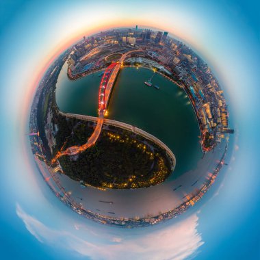 Wuhan şehir gün batımı ve yaz aylarında gece hava fotoğrafçılığı sahne