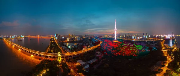 Puesta Sol Ciudad Wuhan Paisaje Fotografía Aérea Nocturna Verano —  Fotos de Stock