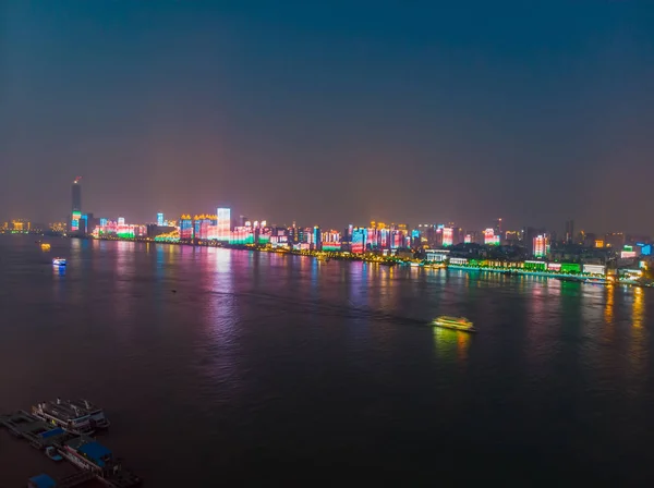 Wuhan Miasto Zachód Słońca Nocne Zdjęcia Lotnicze Dekoracje Lecie — Zdjęcie stockowe