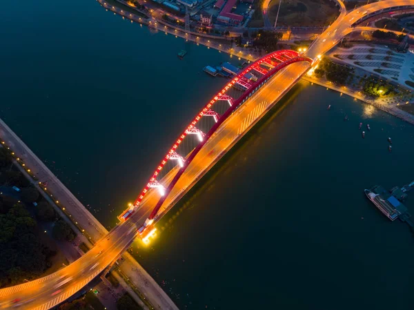 Wuhan city sunset and night aerial photography scenery in summer