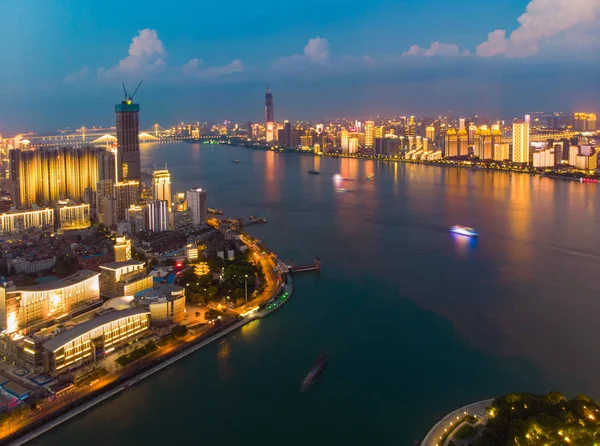 Wuhan City Zonsondergang Nacht Luchtfoto Grafie Landschap Zomer — Stockfoto