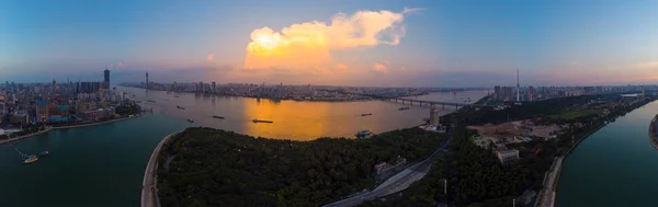 Wuhan Stadt Sonnenuntergang Und Nacht Luftaufnahmen Landschaft Sommer — Stockfoto