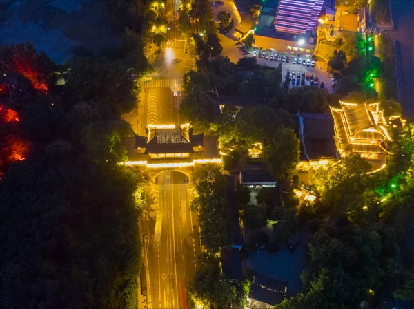 Pôr Sol Cidade Wuhan Cenário Fotografias Aéreas Noturnas Verão — Fotografia de Stock