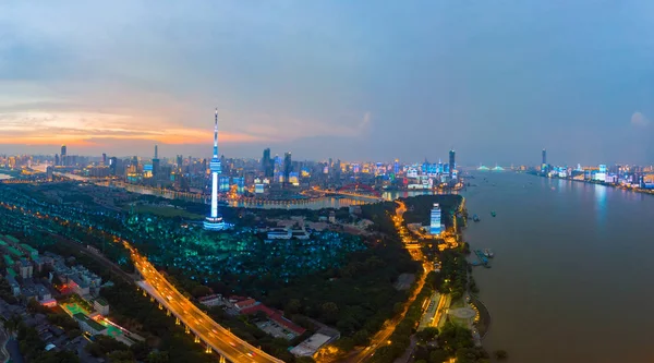 Wuhan City Solnedgång Och Natt Flygfotografering Landskap Sommaren — Stockfoto