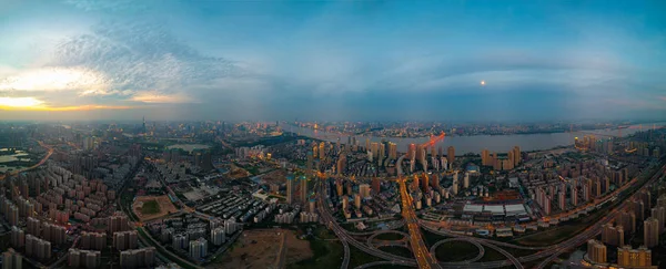 Wuhan City Západ Slunce Noční Letecká Fotografie Létě — Stock fotografie