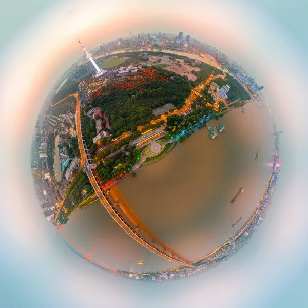 Wuhan Stadt Sonnenuntergang Und Nacht Luftaufnahmen Landschaft Sommer — Stockfoto