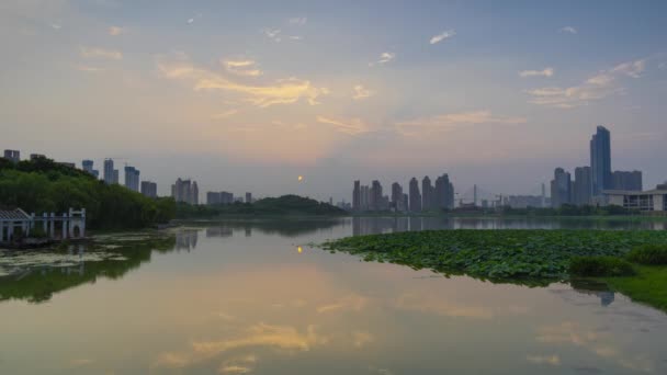 Film Poklatkowy Panoramy Miasta Zachodu Słońca Lecie Wuhan Hubei Chiny — Wideo stockowe
