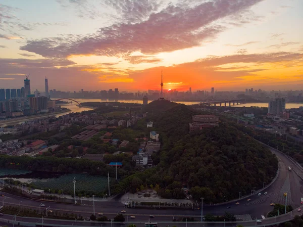 Wuhan City Utomhus Charmig Flygfotografering Sunrise Landskap Sommaren — Stockfoto