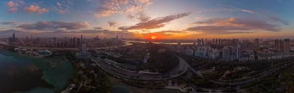 Wuhan City Utomhus Charmig Flygfotografering Sunrise Landskap Sommaren — Stockfoto