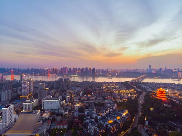 Città Tramonto Notte Aerea Fotografia Scenario Estate Wuhan Hubei Cina — Foto Stock