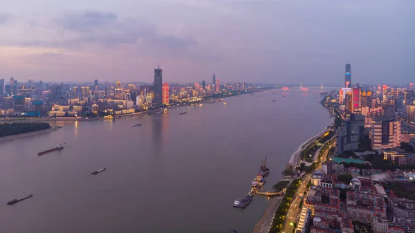 Stad Zonsondergang Nacht Luchtfotografie Landschap Zomer Wuhan Hubei China — Stockfoto