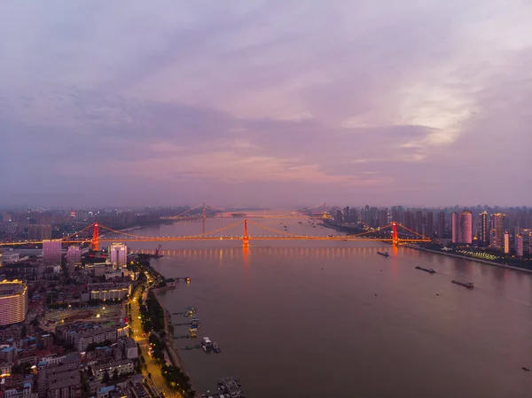 Захід Сонця Місті Нічна Зйомка Повітря Влітку Ухан Хубей Китай — стокове фото