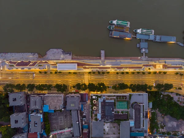 Pôr Sol Cidade Cenário Fotografia Aérea Noite Verão Wuhan Hubei — Fotografia de Stock