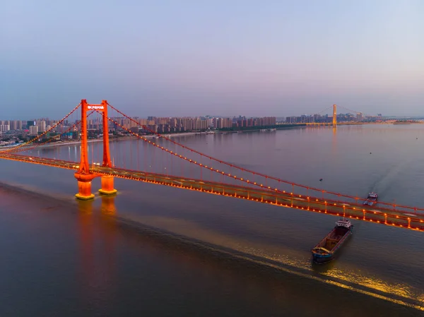 Stadt Sonnenuntergang Und Nacht Luftaufnahmen Landschaft Sommer Wuhan Hubei China — Stockfoto