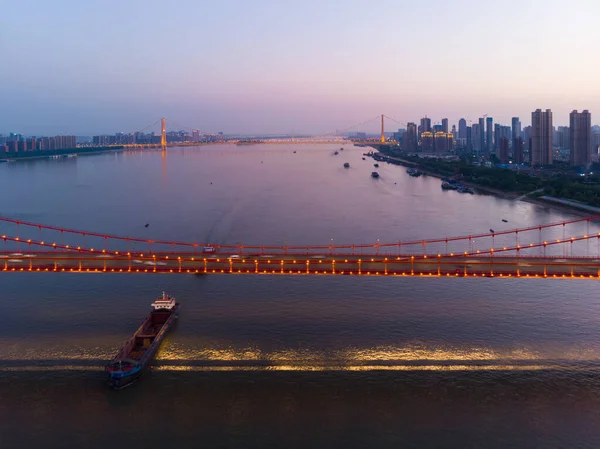 Захід Сонця Місті Нічна Зйомка Повітря Влітку Ухан Хубей Китай — стокове фото