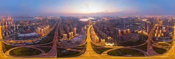 City sunset and night aerial photography scenery in summer, Wuhan, Hubei, China