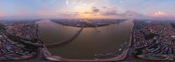 City sunset and night aerial photography scenery in summer, Wuhan, Hubei, China