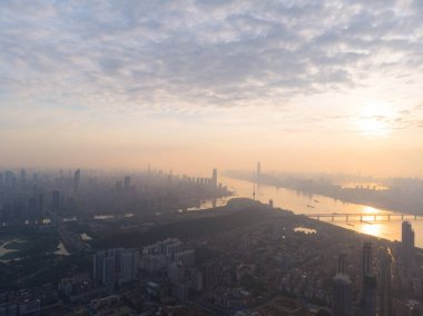 Hubei Wuhan summer city skyline scenery clipart