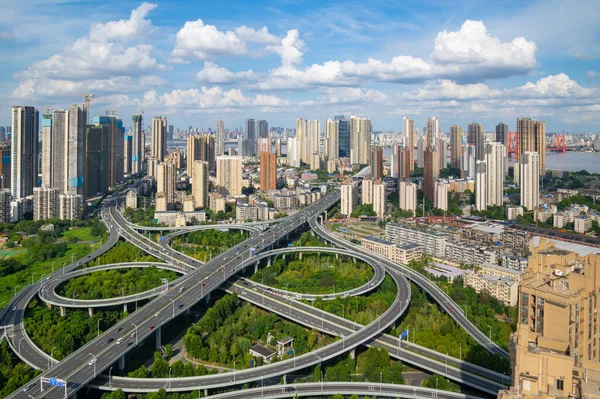 Hubei Wuhan summer city skyline scenery