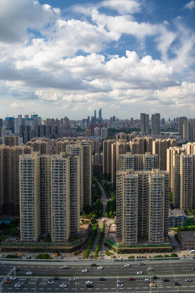 Hubei Wuhan summer city skyline scenery