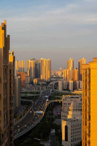 Hubei Wuhan summer city skyline scenery