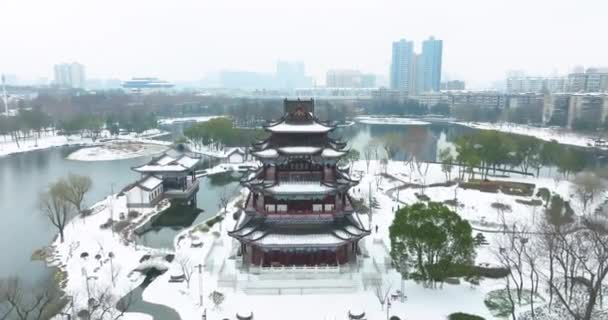 Wuhan Landmark Ziyang Parque Cenário Neve — Vídeo de Stock