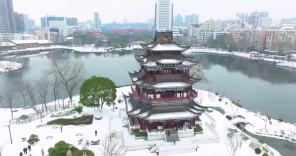 Wuhan Landmark Ziyang Park Snow Scenery — Stock video