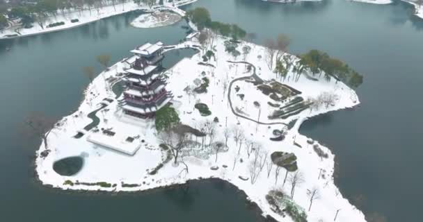 Wuhan Landmark Ziyang Park Snow Scenery — Stock video