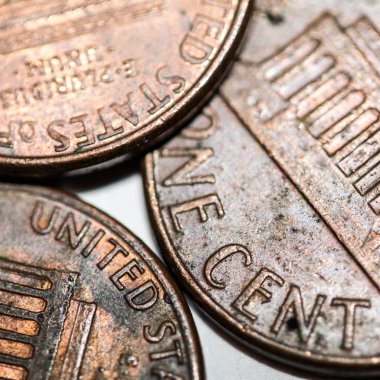Penny. Makro closeup bakır bir kuruş üzerinde. 