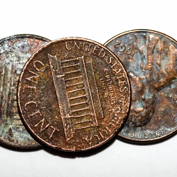 Penny Detailní Makro Měděných Penny — Stock fotografie