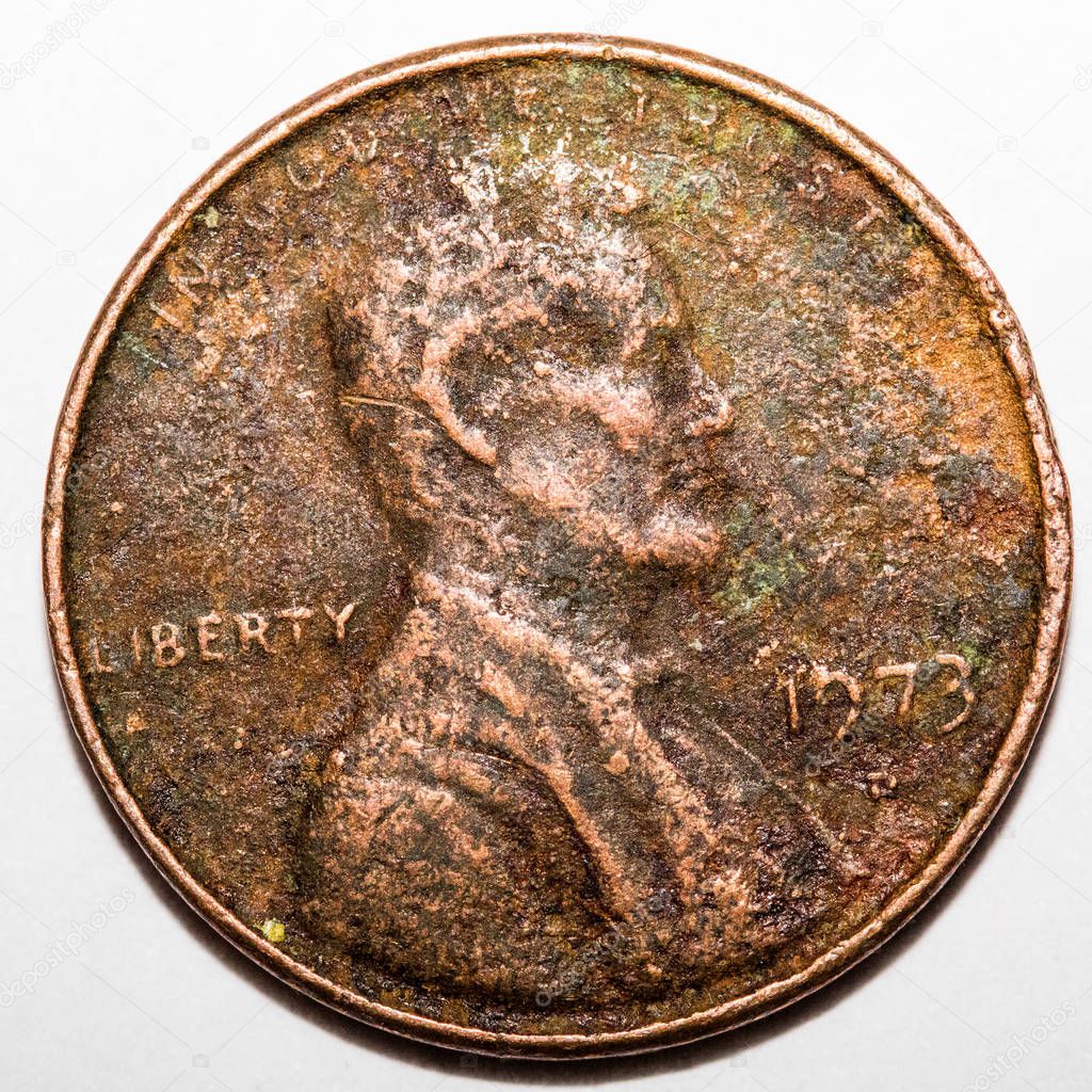 Penny. Macro closeup on a copper penny. 