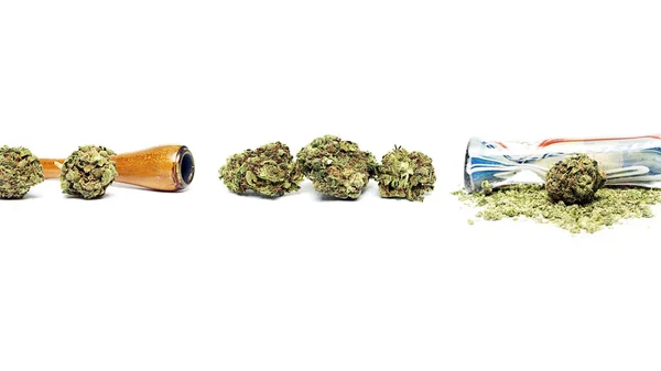 Conceptuele Samenstelling Van Marihuana Geïsoleerd Witte Achtergrond — Stockfoto