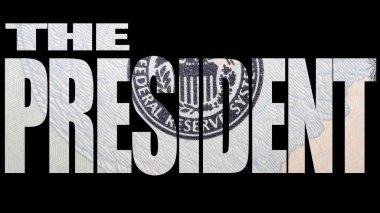 Başkan metni, dolar siyah arkaplan.